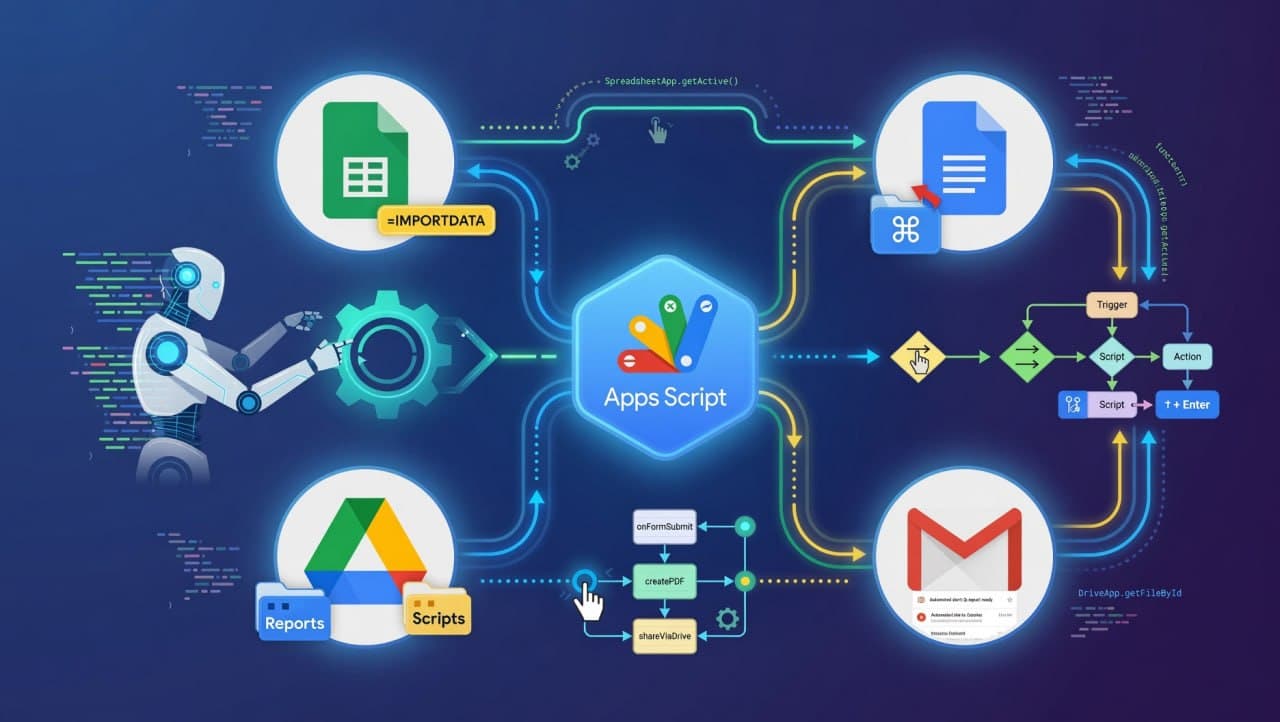 Écosystème d'automatisation Google Apps Script avec intégration Google Workspace